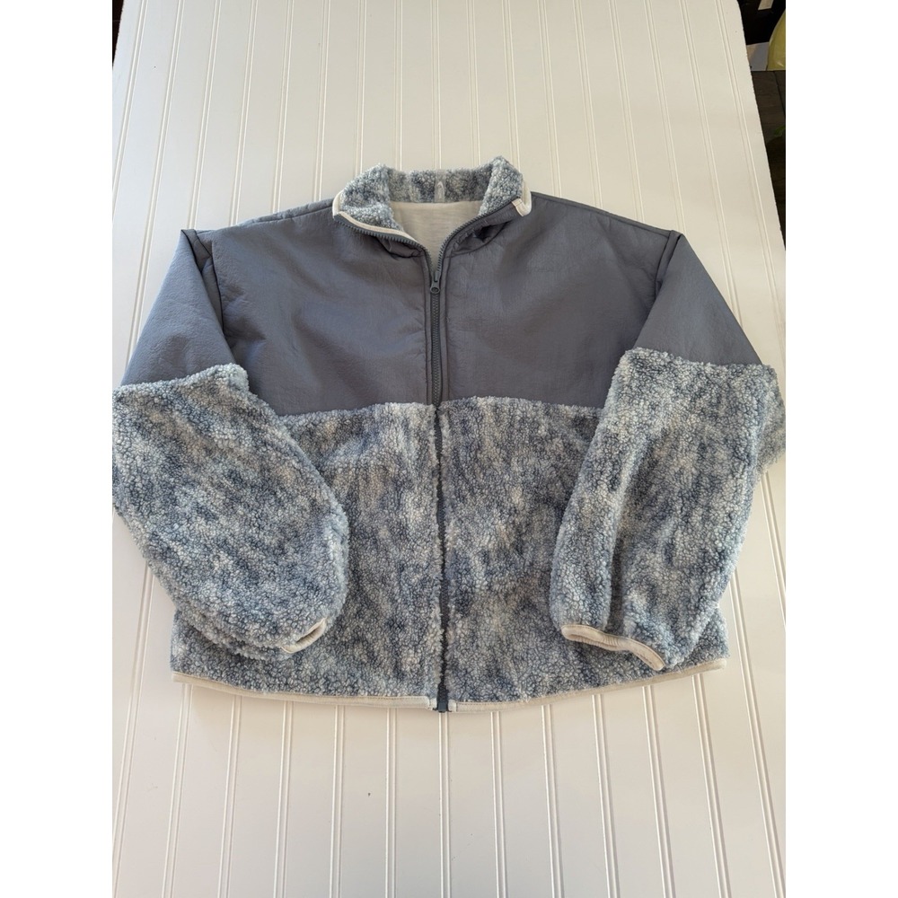 MTA Women's Sherpa Faux Leather Jacket‎ Large Blue Recycled Polyester